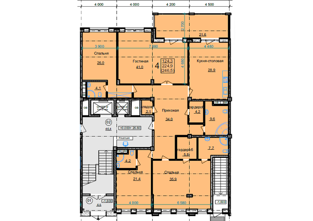 Планировка четырёхкомнатной квартиры 224,9 м²